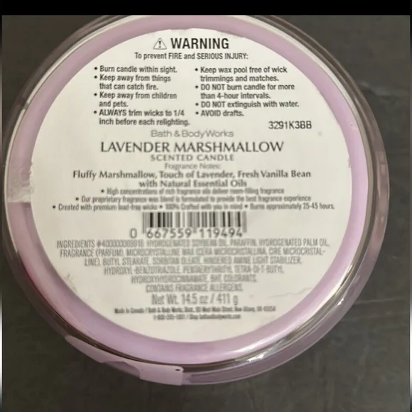 Bath & Body Works LAVENDER MARSHMALLOW 3-Wick Candle 14.5 oz - Picture 2 of 2